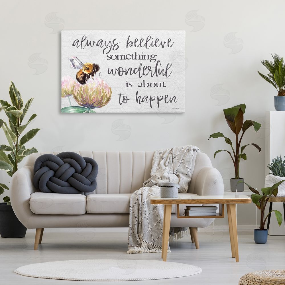 Susie Boyer Always Believe Something Wonderful Stretched Canvas Wall Art in Room