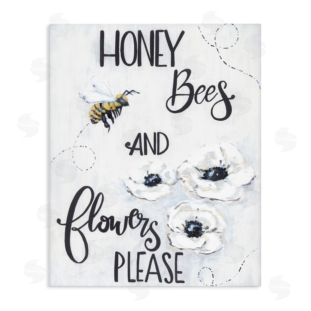 Sara Baker Garden Bees & Flowers Please Stretched Canvas Wall Art Print