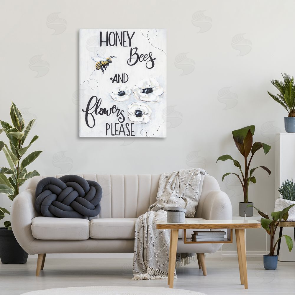 Sara Baker Garden Bees & Flowers Please Canvas Wall Art Print in Room