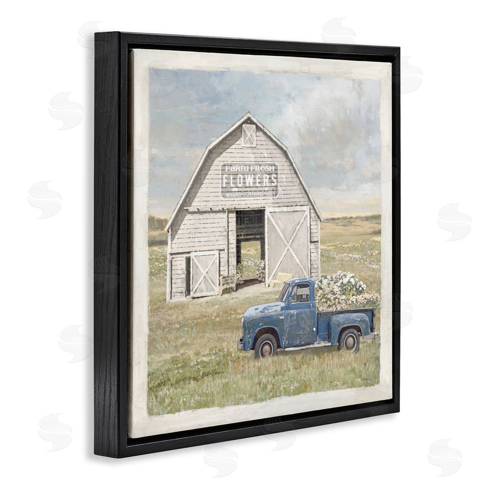 Amber Sterling Rustic Flower Barn Black Floating Frame Canvas Wall Art Print