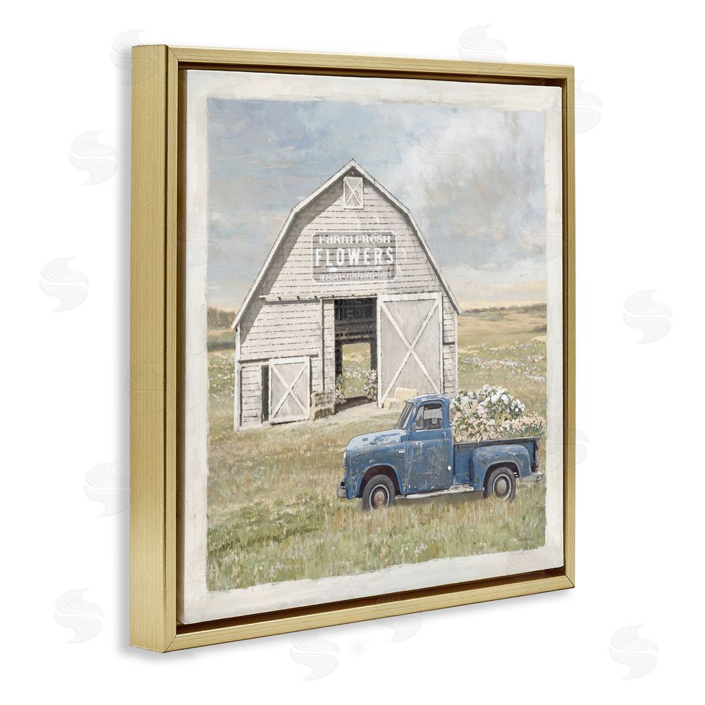 Amber Sterling Rustic Flower Barn Gold Floating Frame Canvas Wall Art Print