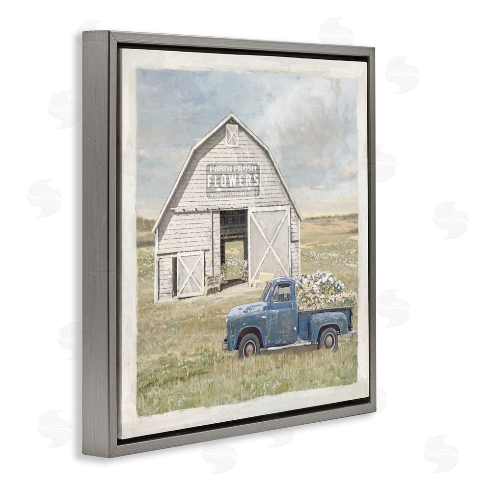 Amber Sterling Rustic Flower Barn Gray Floating Frame Canvas Wall Art Print
