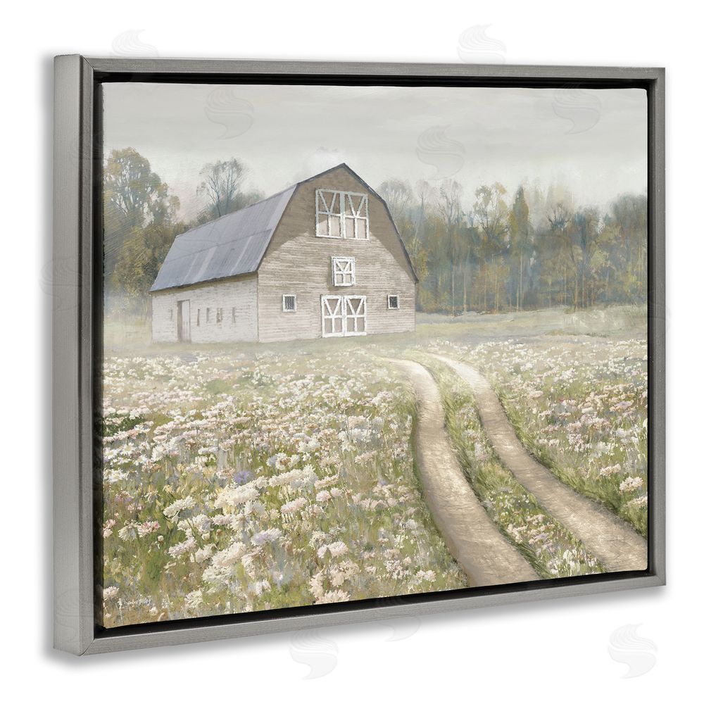 Amber Sterling Wildflower Delight Barn Gray Floating Frame Canvas Wall Art Print