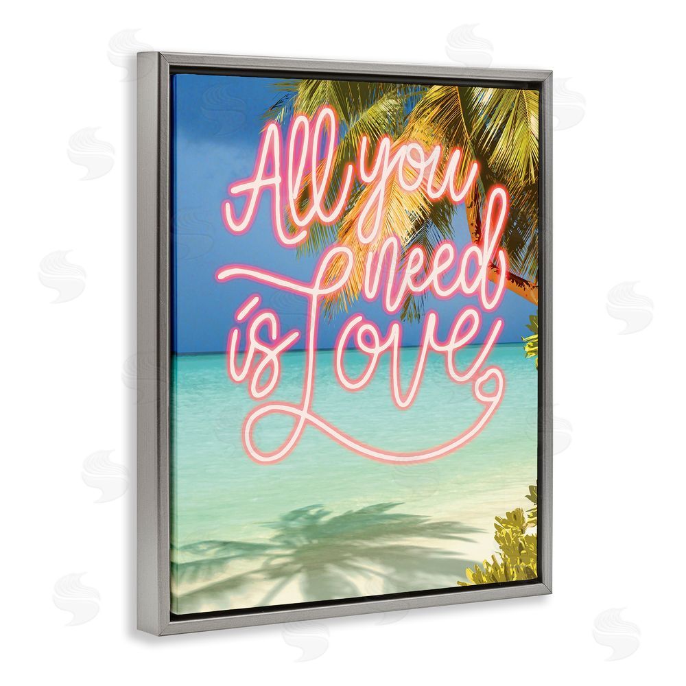 Amber Sterling Tropical All You Need Is Love Gray Floating Frame Canvas Wall Art Print