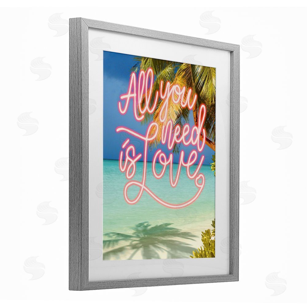 Amber Sterling Tropical All You Need Is Love Gray Framed Print Under Glass Wall Art