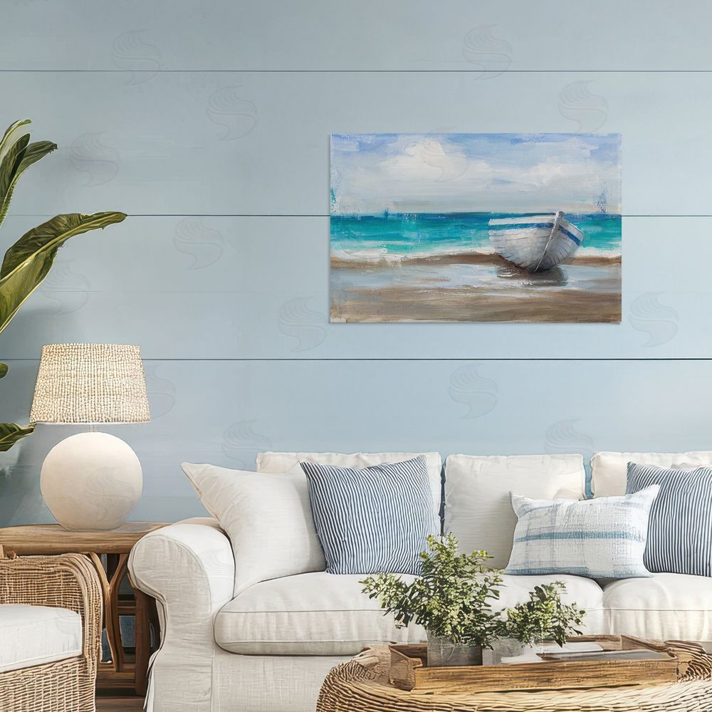Cloverfield & Co. Painterly Boat On The Shore Canvas Wall Art Print in Room