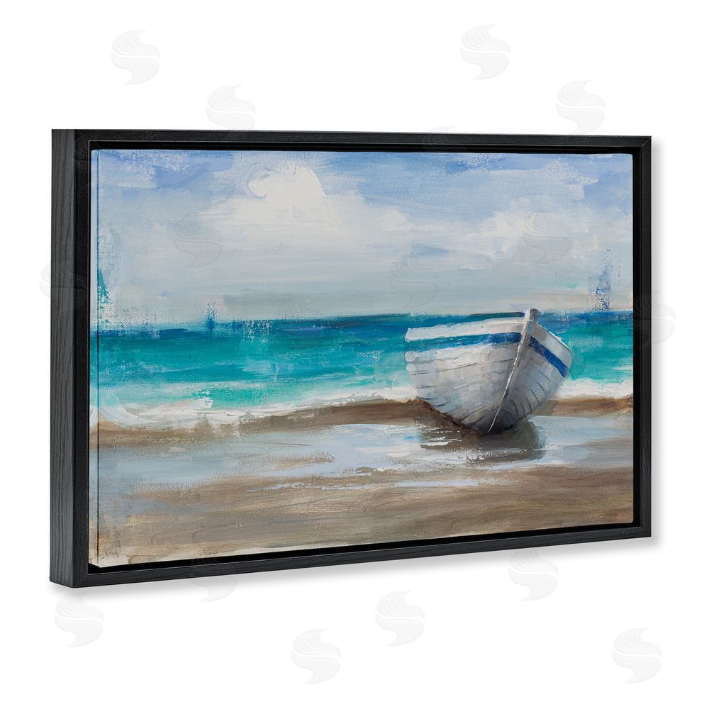 Cloverfield & Co. Painterly Boat On The Shore Black Floating Frame Canvas Wall Art Print