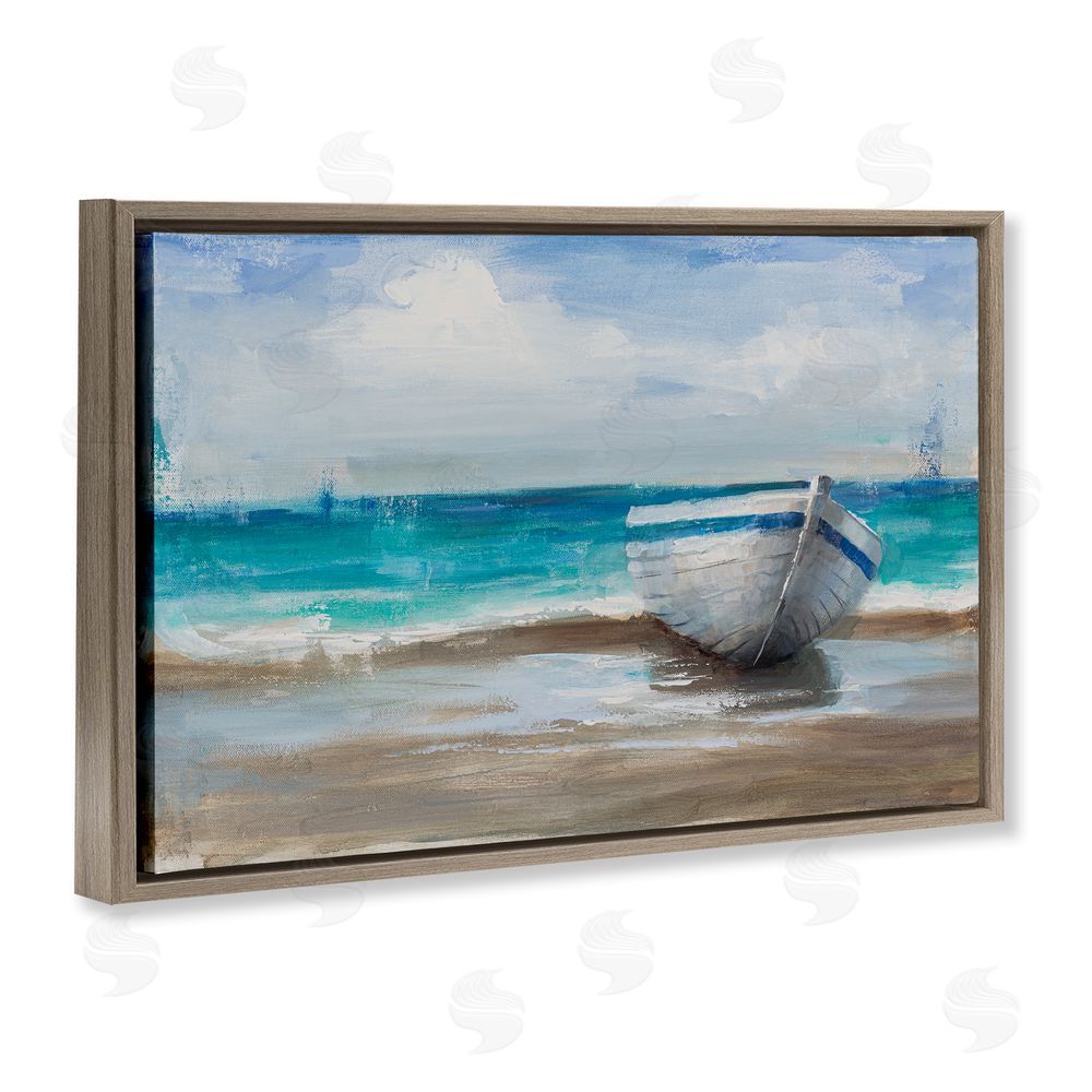 Cloverfield & Co. Painterly Boat On The Shore Brown Floating Frame Canvas Wall Art Print