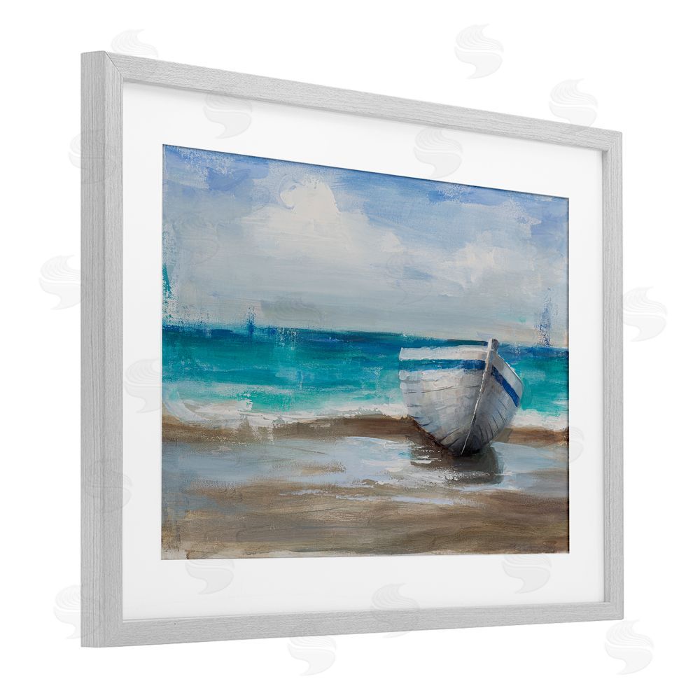 Cloverfield & Co. Painterly Boat On The Shore Gray Framed Print Under Glass Wall Art
