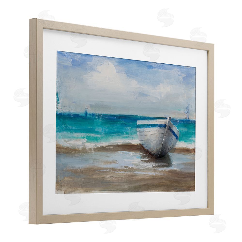 Cloverfield & Co. Painterly Boat On The Shore Birch Framed Print Under Glass Wall Art