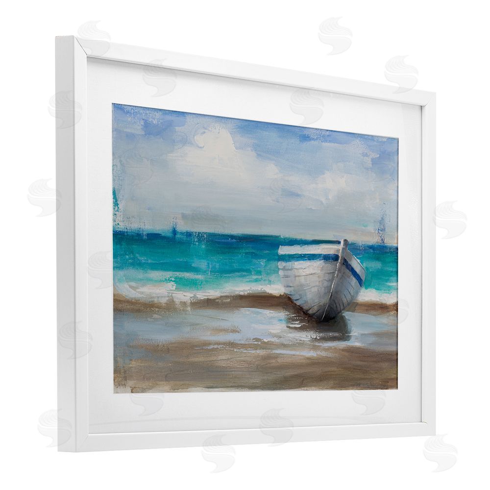 Cloverfield & Co. Painterly Boat On The Shore White Framed Print Under Glass Wall Art