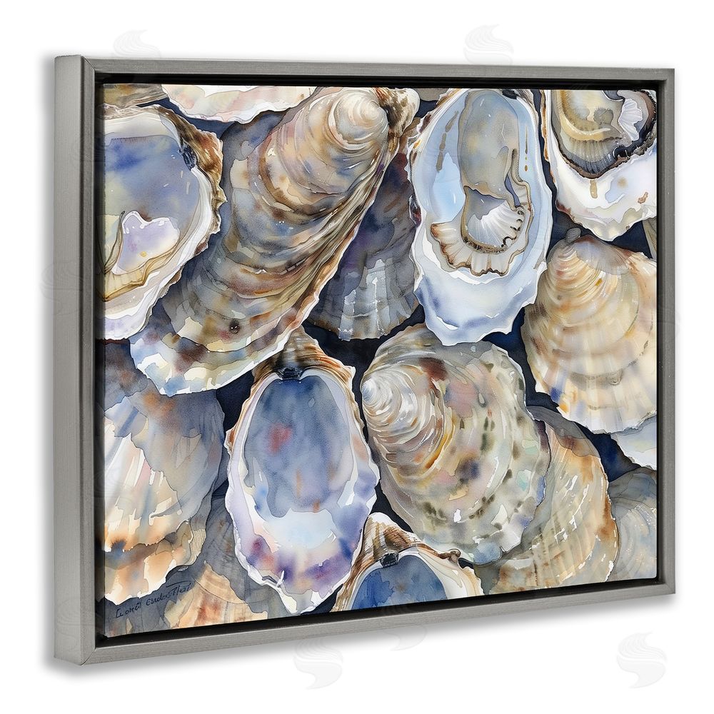 Heidi Kuntz Oyster Shellabration Pile Gray Floating Frame Canvas Wall Art Print