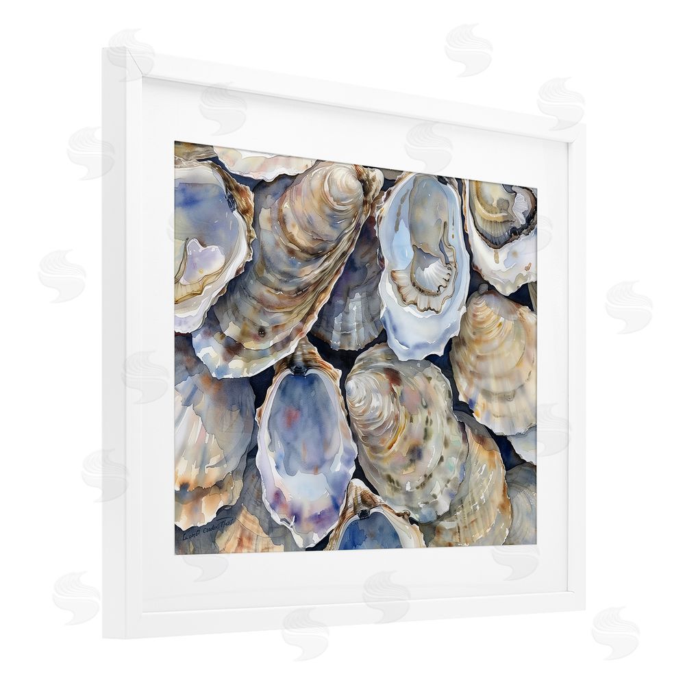 Heidi Kuntz Oyster Shellabration Pile White Framed Print Under Glass Wall Art