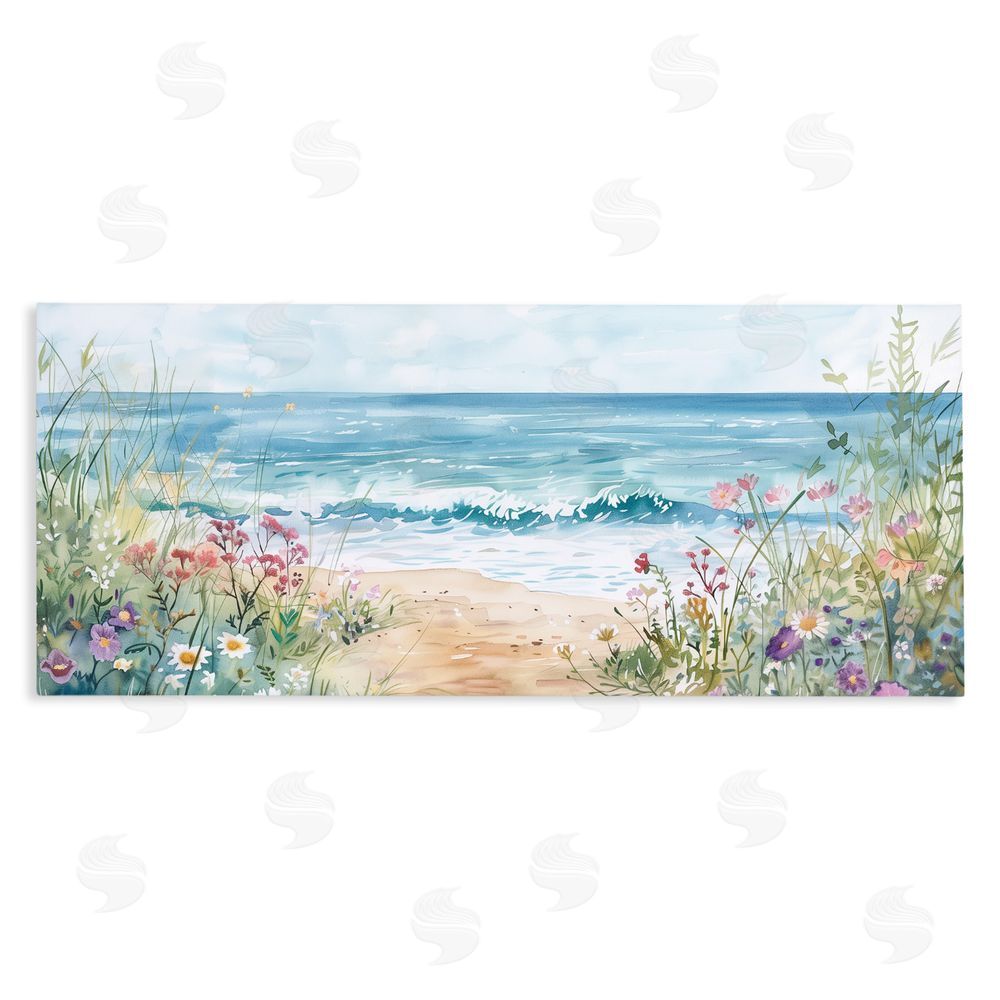 Heidi Kuntz Wildflower Seascape Beach Stretched Canvas Wall Art Print