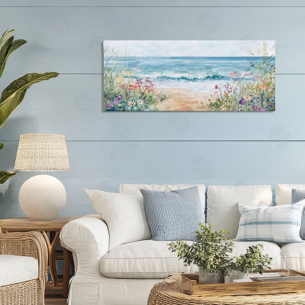 Heidi Kuntz Wildflower Seascape Beach Stretched Canvas Wall Art in Room