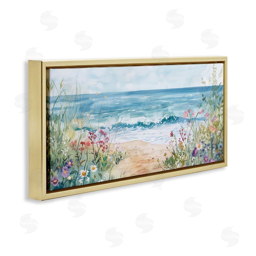 Heidi Kuntz Wildflower Seascape Beach Gold Floating Frame Canvas Wall Art Print