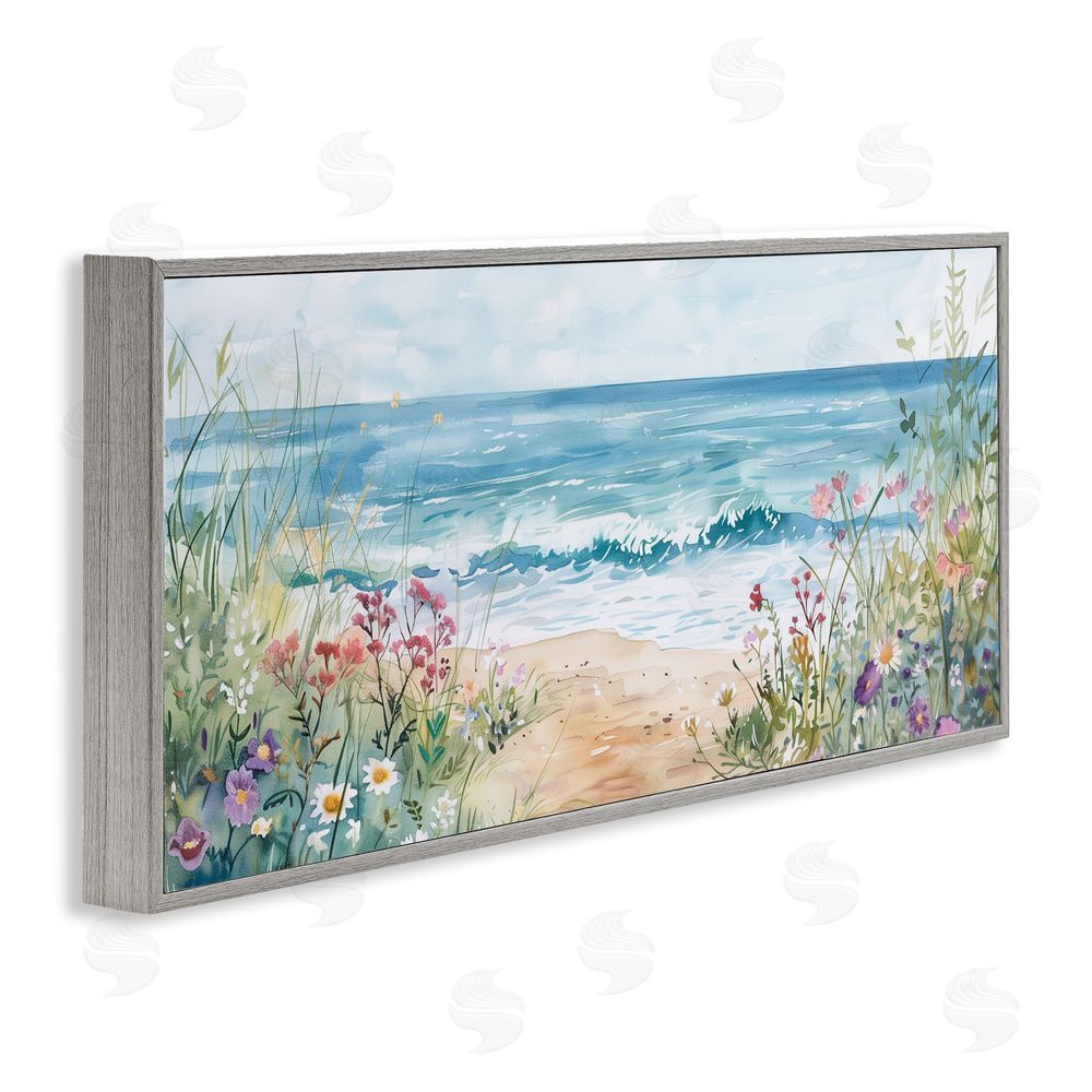 Heidi Kuntz Wildflower Seascape Beach Gray Framed Giclee Wall Art Print