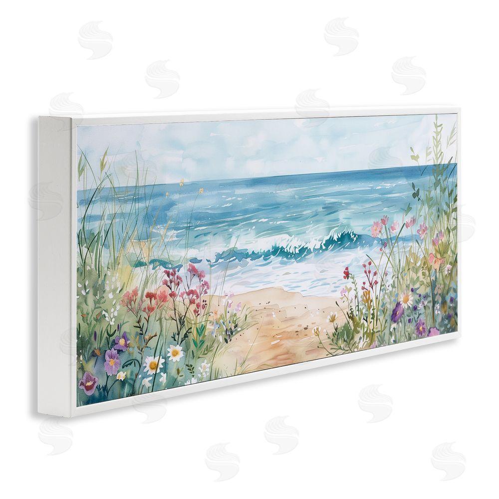 Heidi Kuntz Wildflower Seascape Beach White Framed Giclee Wall Art Print