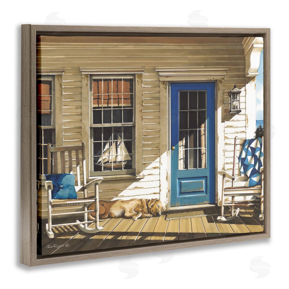 John Rossini Front Porch Gathering Brown Floating Frame Canvas Wall Art Print
