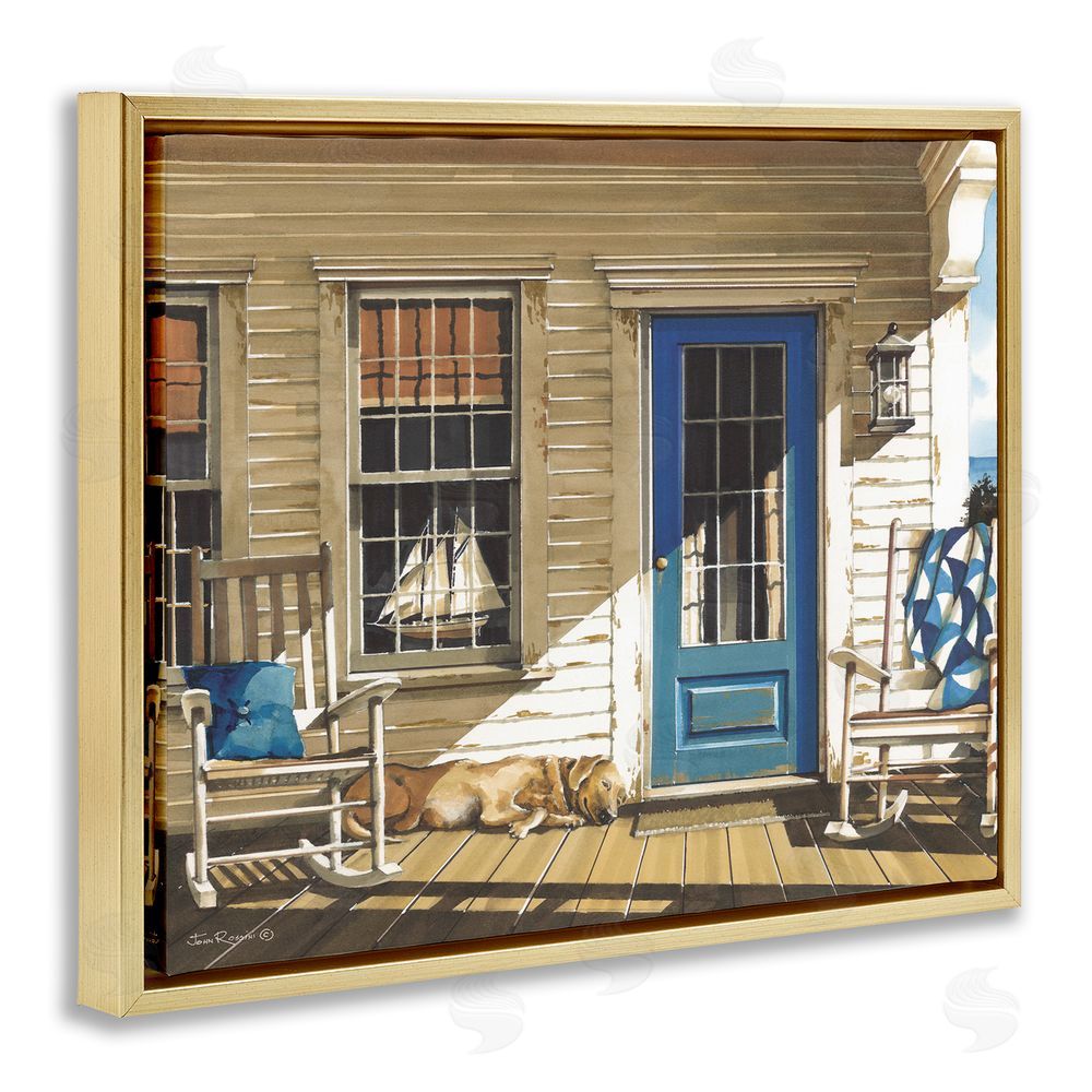 John Rossini Front Porch Gathering Gold Floating Frame Canvas Wall Art Print