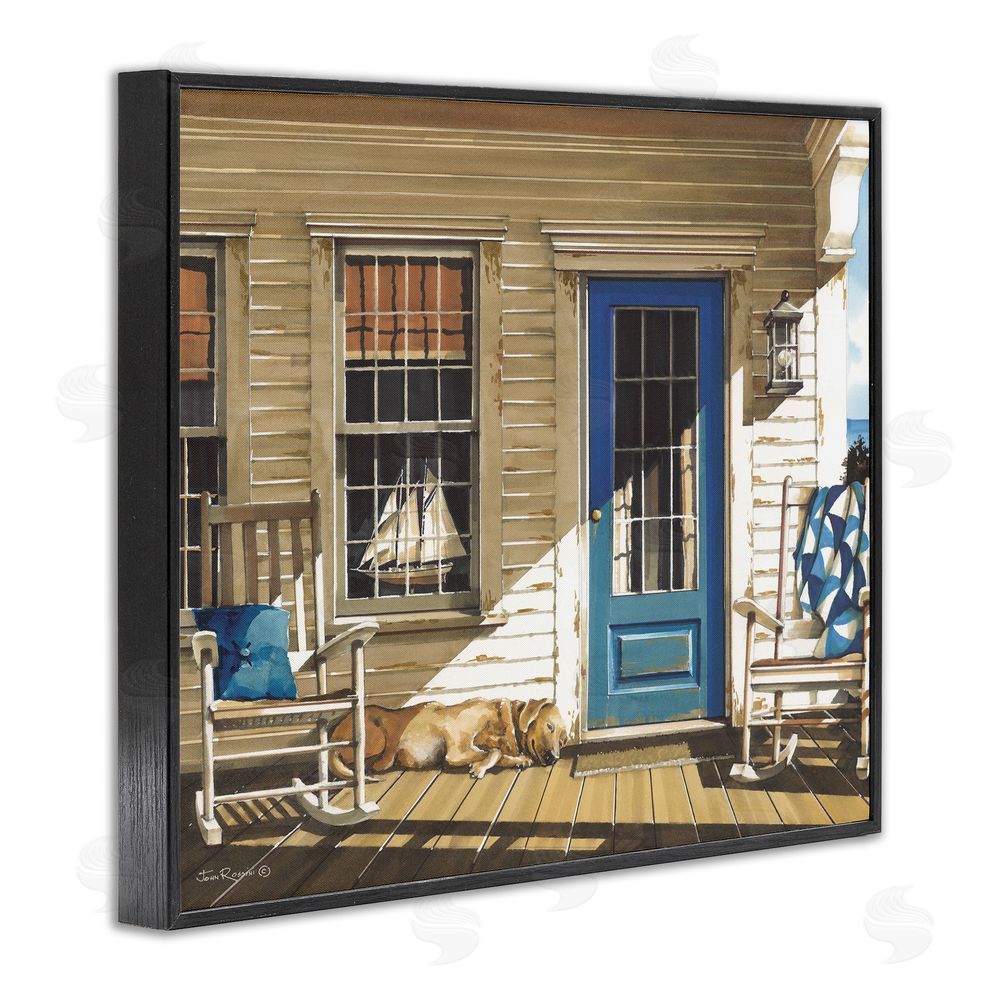 John Rossini Front Porch Gathering Black Framed Giclee Wall Art Print