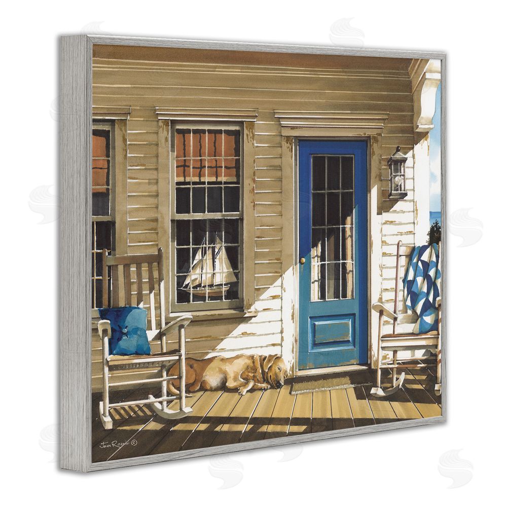 John Rossini Front Porch Gathering Gray Framed Giclee Wall Art Print