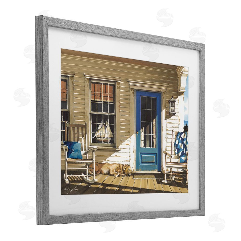 John Rossini Front Porch Gathering Gray Framed Print Under Glass Wall Art