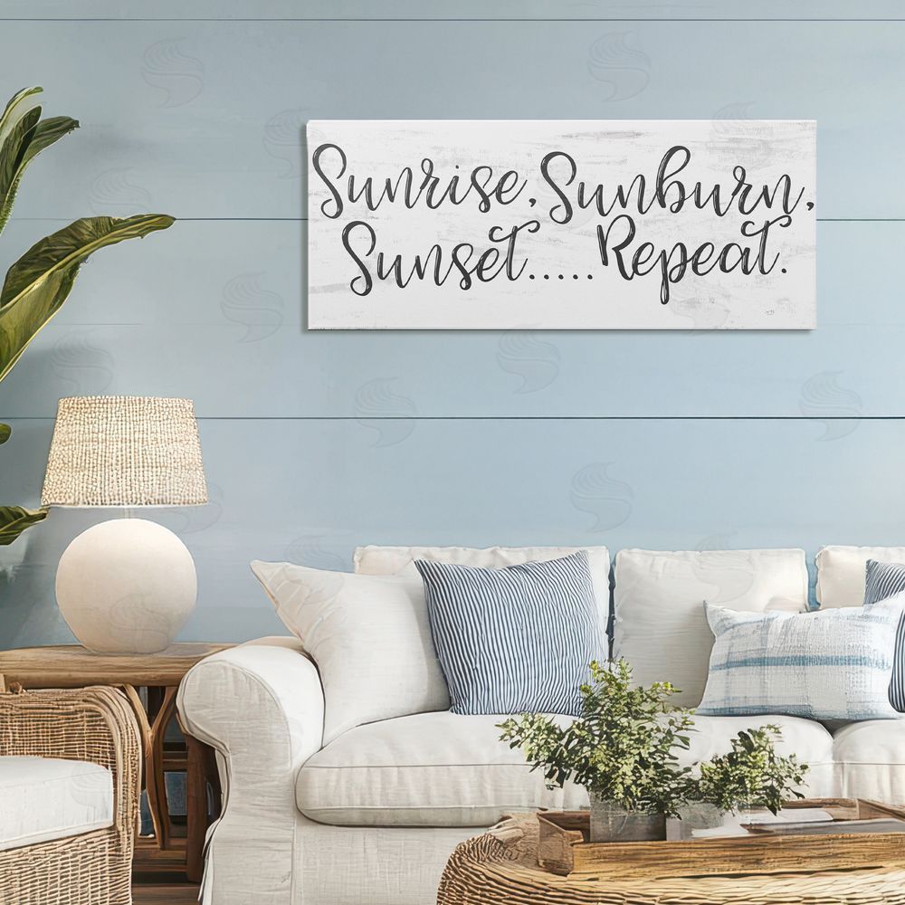 Lux + Me Designs Sunrise Sunburn Sunset Repeat Stretched Canvas Wall Art in Room