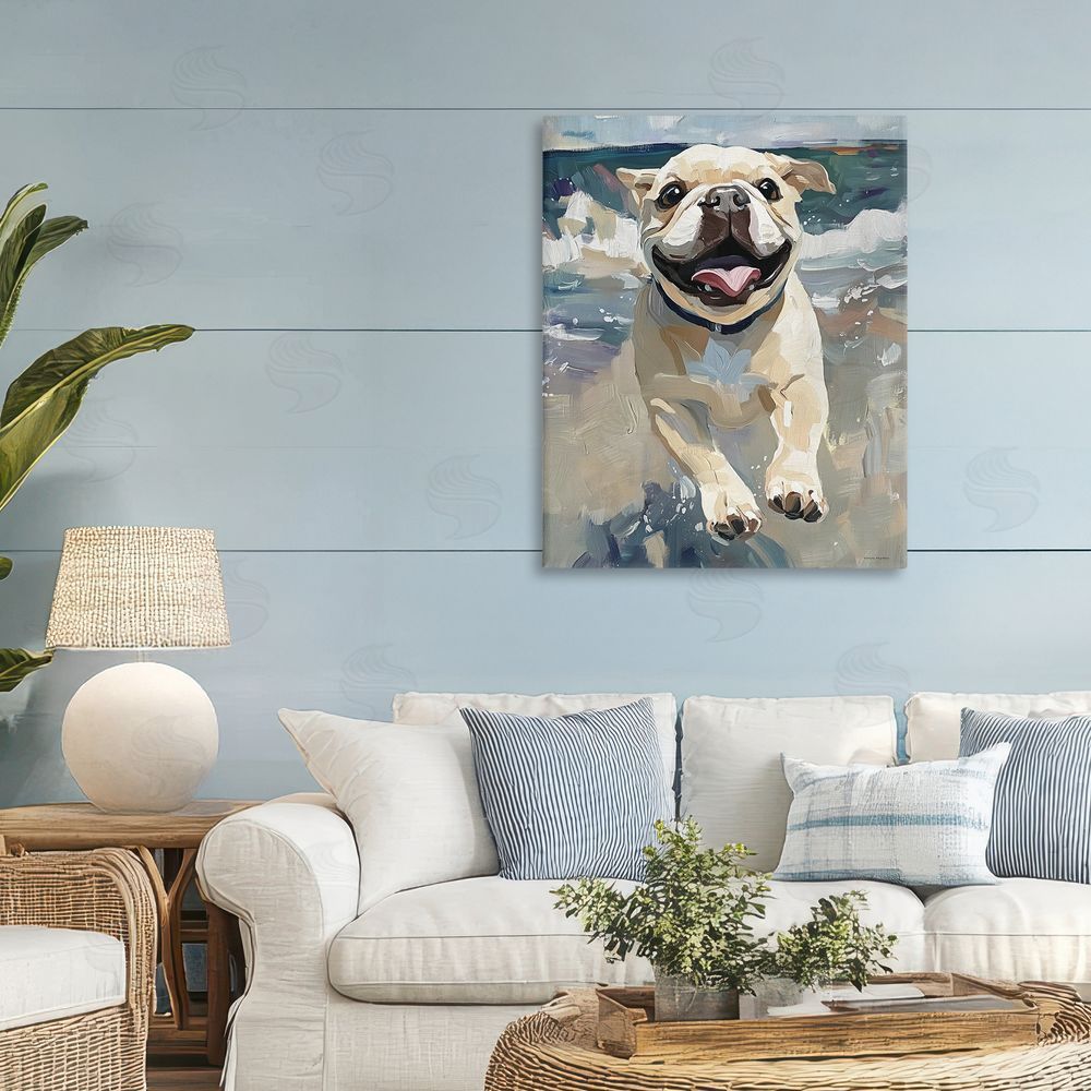 Svetlana Aleynikova Sunny Paws Dog on Beach Stretched Canvas Wall Art in Room