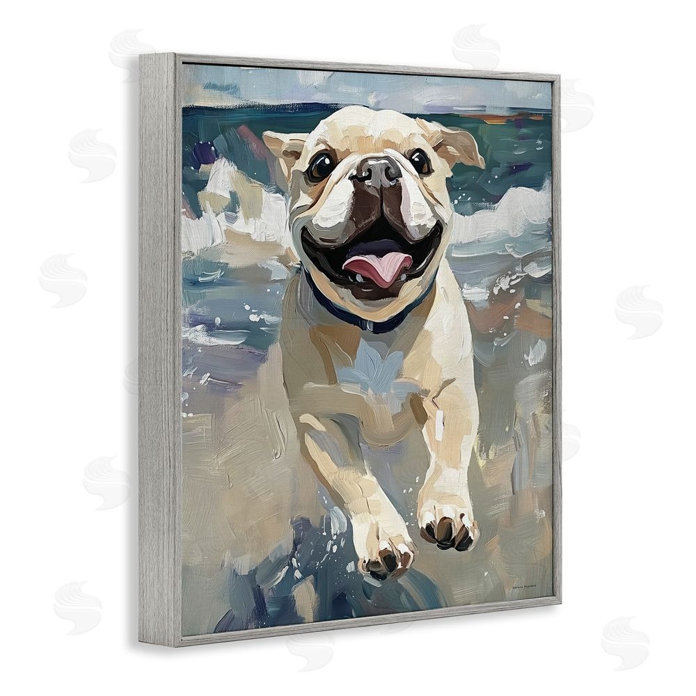 Svetlana Aleynikova Sunny Paws Dog on Beach Gray Framed Giclee Wall Art Print