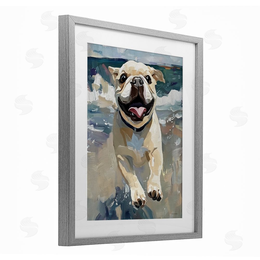 Svetlana Aleynikova Sunny Paws Dog on Beach Gray Framed Print Under Glass Wall Art