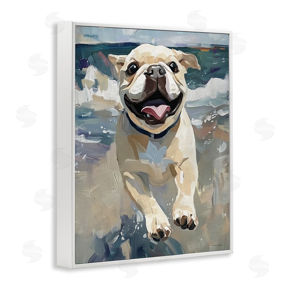 Svetlana Aleynikova Sunny Paws Dog on Beach White Framed Giclee Wall Art Print