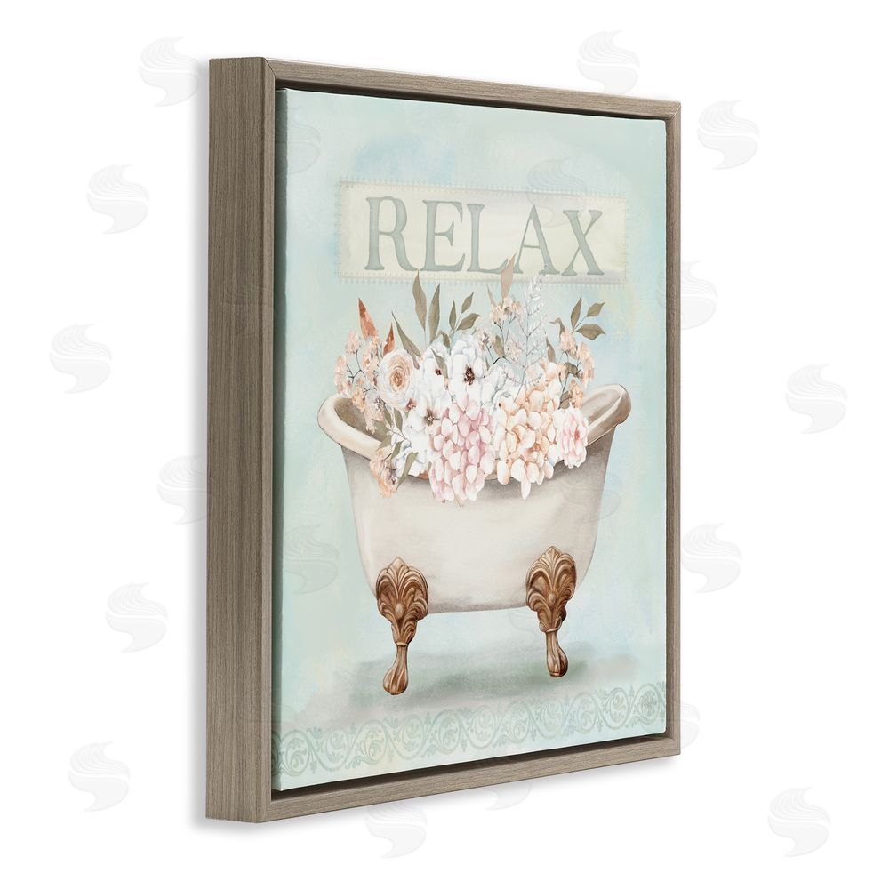 Mollie B. Relax Floral Tub Brown Floating Frame Canvas Wall Art Print