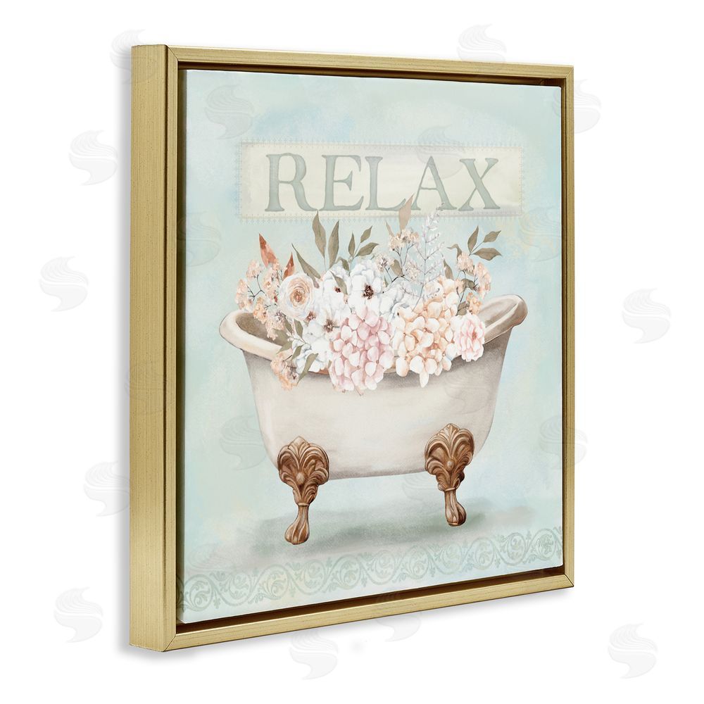 Mollie B. Relax Floral Tub Gold Floating Frame Canvas Wall Art Print