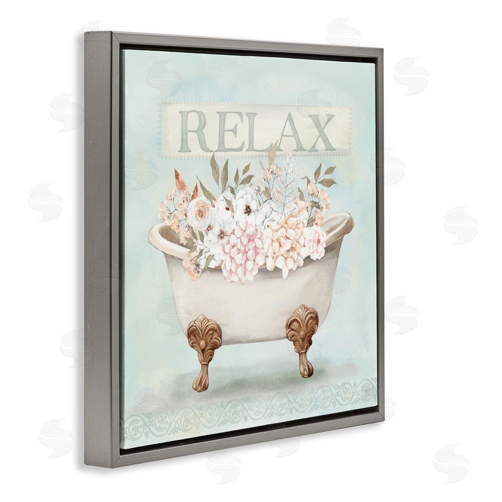 Mollie B. Relax Floral Tub Gray Floating Frame Canvas Wall Art Print