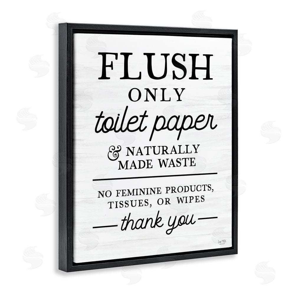Lux + Me Designs Flush Only Toilet Paper Rules Black Floating Frame Canvas Wall Art Print