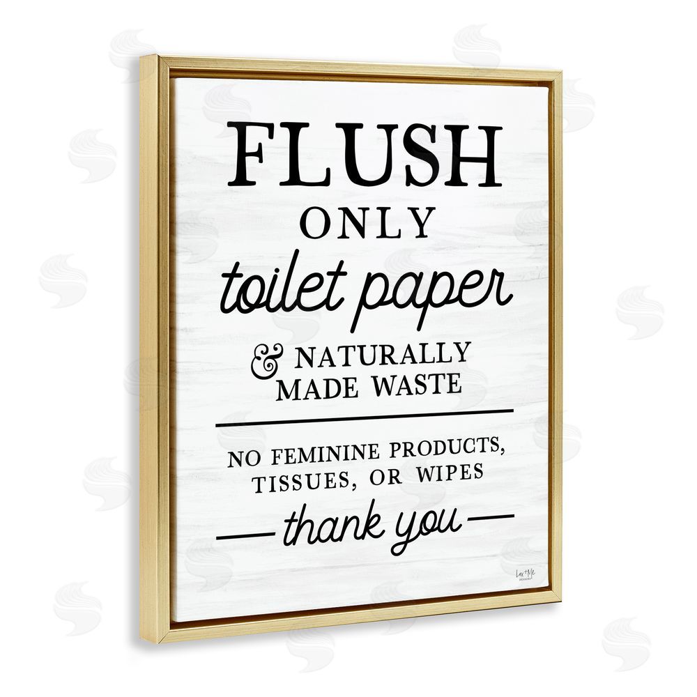 Lux + Me Designs Flush Only Toilet Paper Rules Gold Floating Frame Canvas Wall Art Print