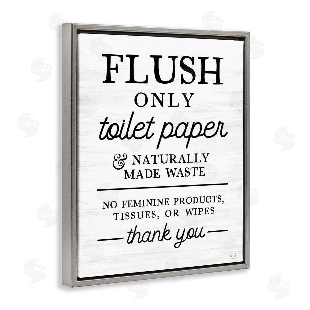 Lux + Me Designs Flush Only Toilet Paper Rules Gray Floating Frame Canvas Wall Art Print
