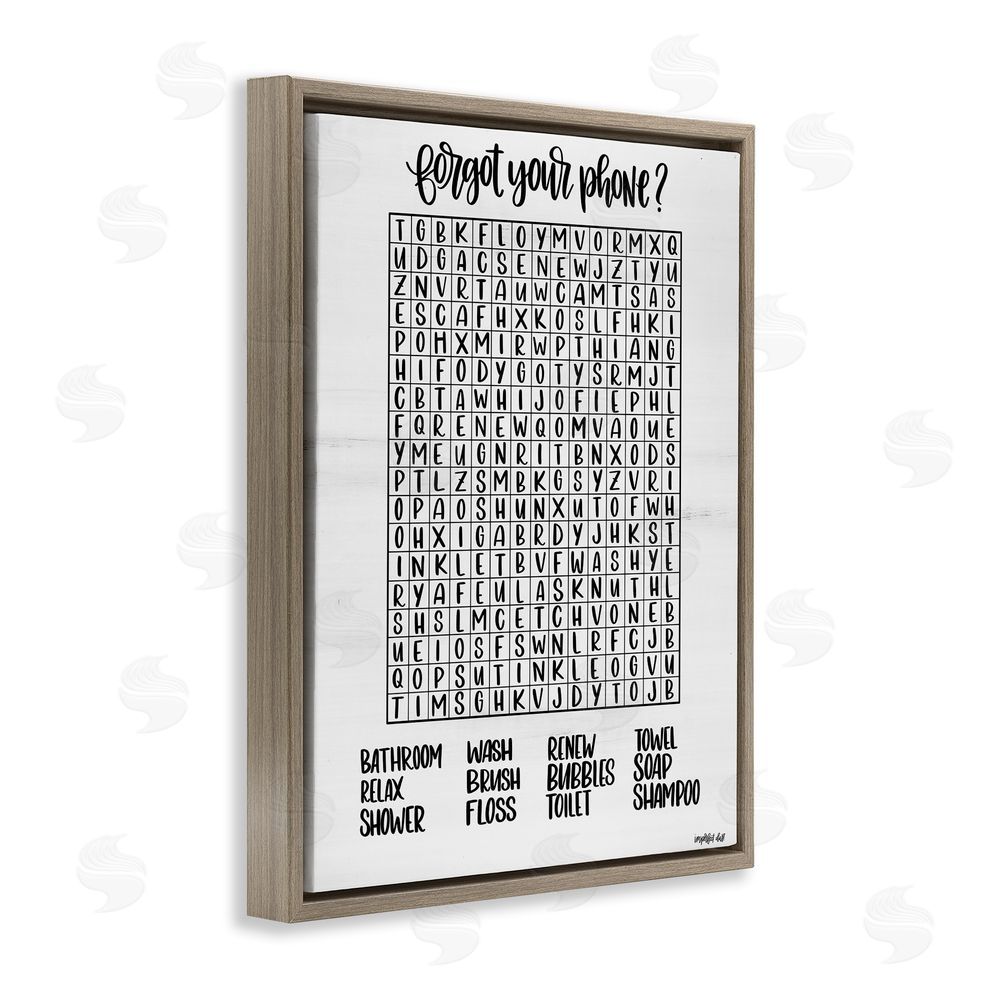Imperfect Dust Forgot Phone Bathroom Wordsearch Brown Floating Frame Canvas Wall Art Print