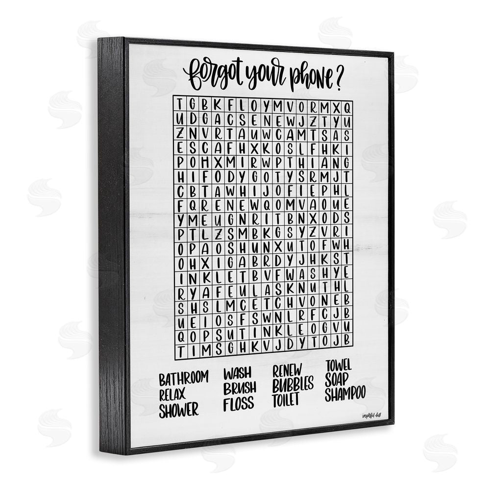 Imperfect Dust Forgot Phone Bathroom Wordsearch Black Framed Giclee Wall Art Print