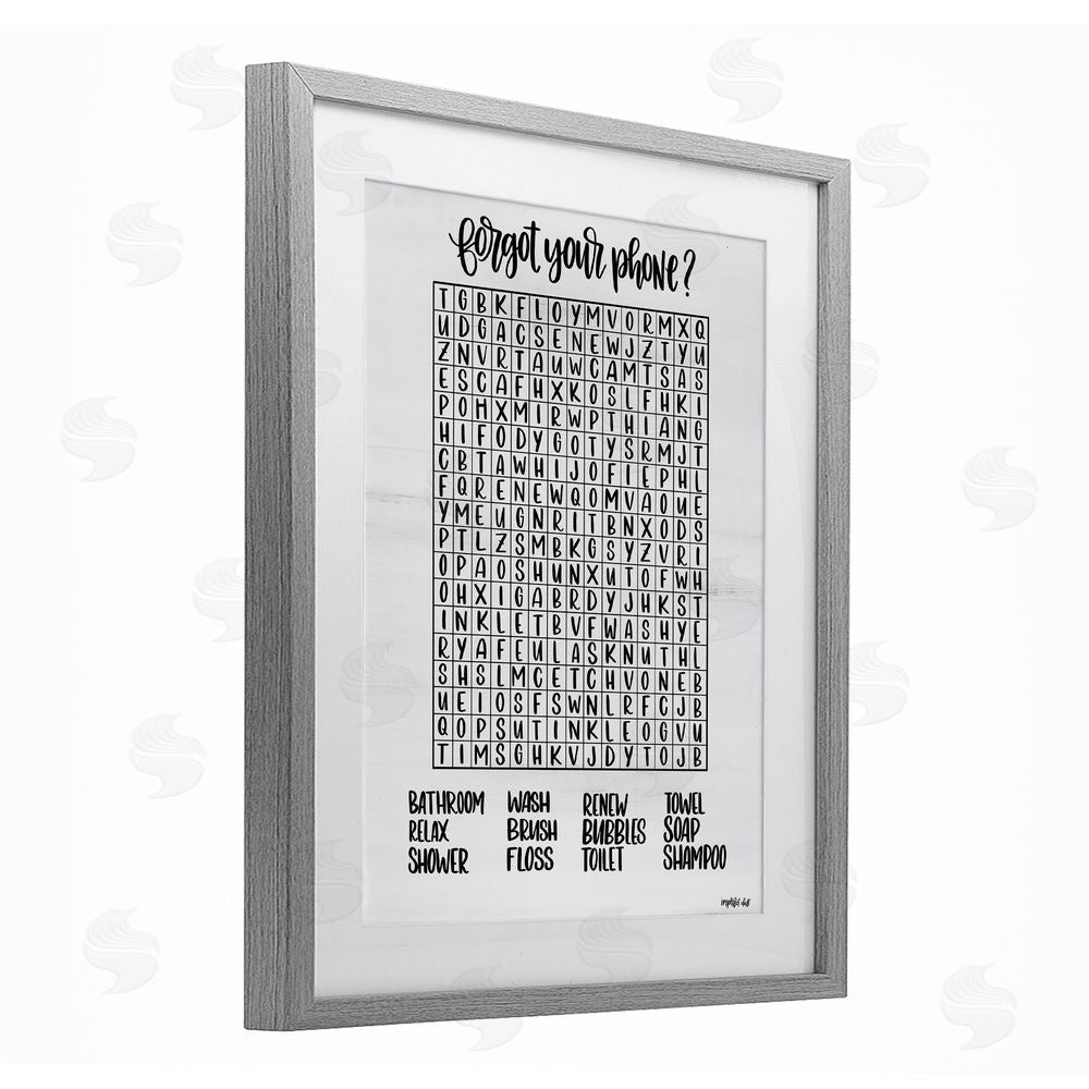 Imperfect Dust Forgot Phone Bathroom Wordsearch Gray Framed Print Under Glass Wall Art