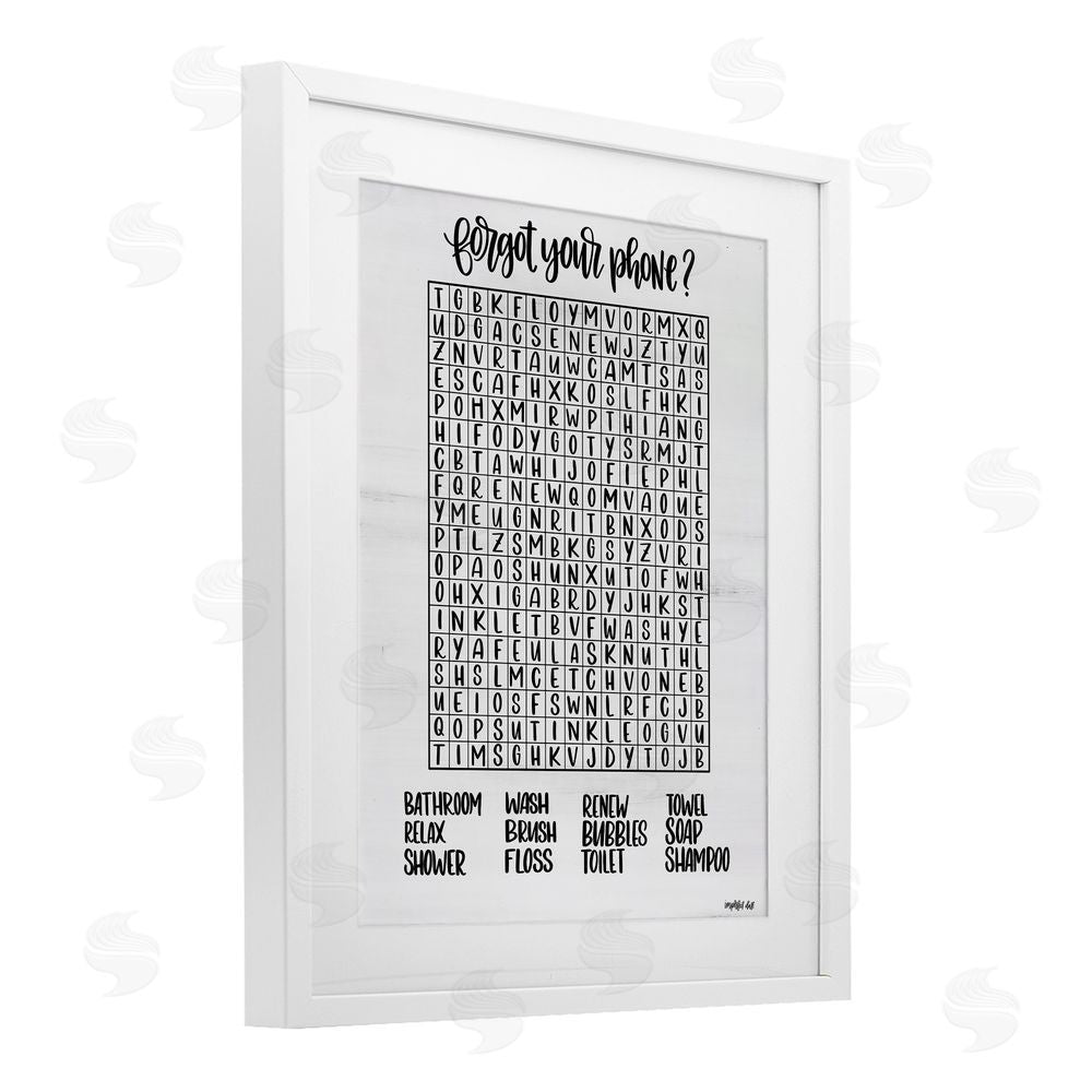 Imperfect Dust Forgot Phone Bathroom Wordsearch White Framed Print Under Glass Wall Art