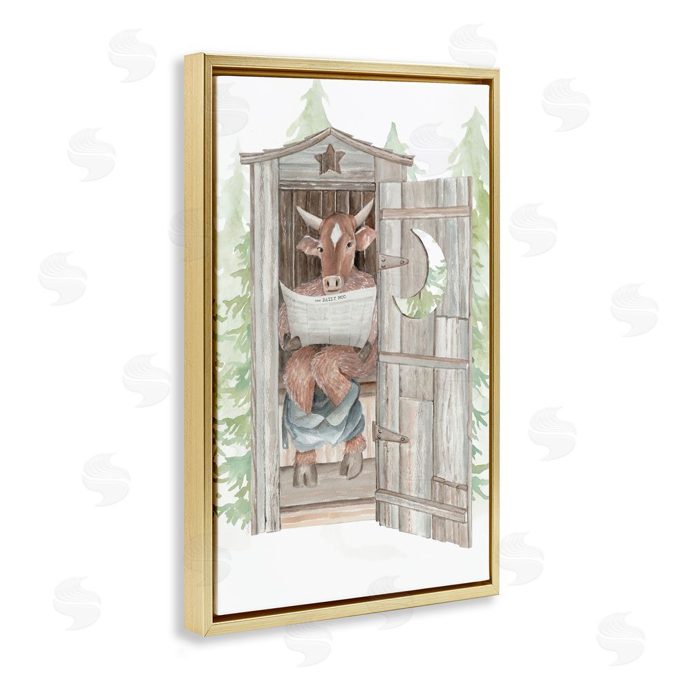 Cindy Jacobs Daily Moo Outhouse Reading Gold Floating Frame Canvas Wall Art Print