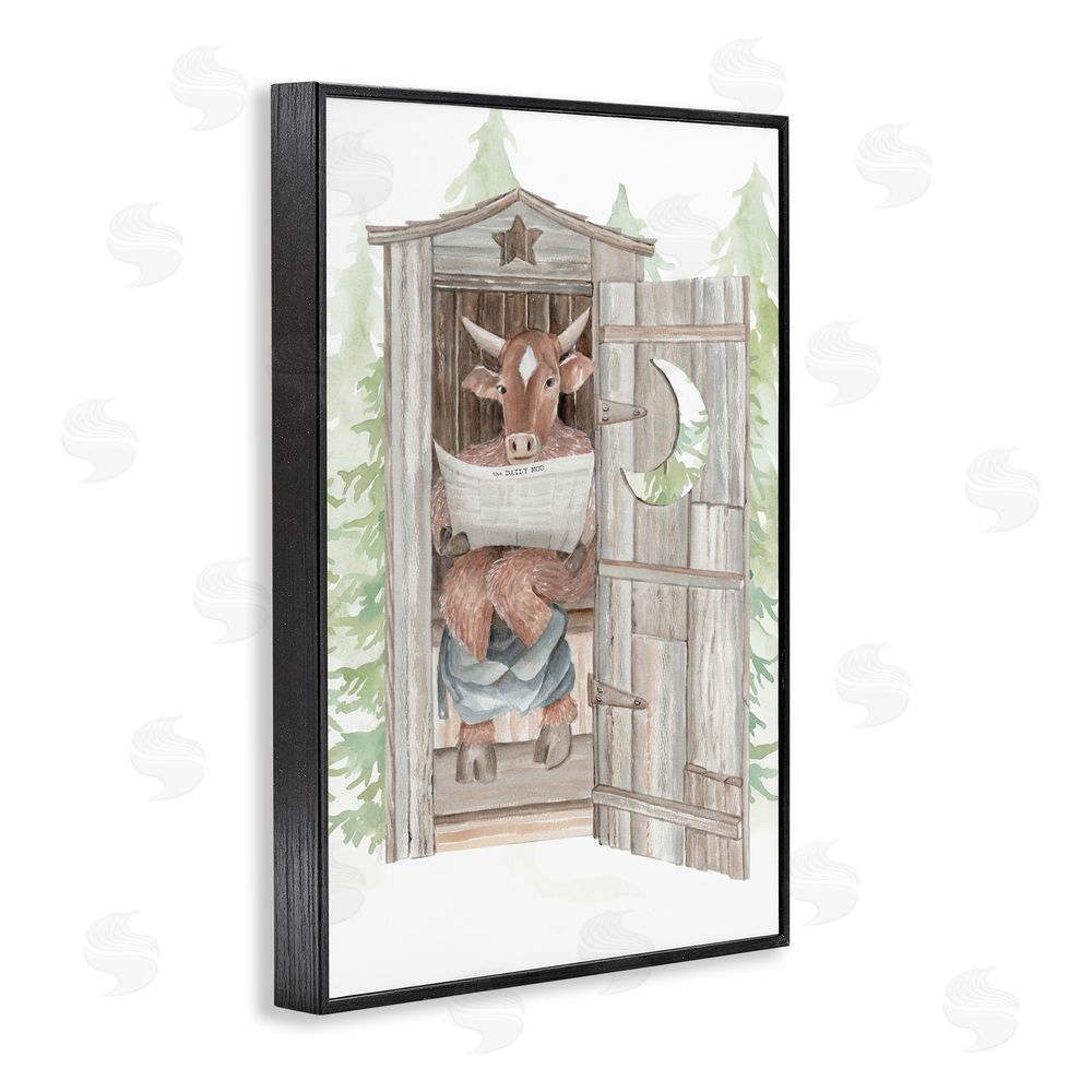 Cindy Jacobs Daily Moo Outhouse Reading Black Framed Giclee Wall Art Print