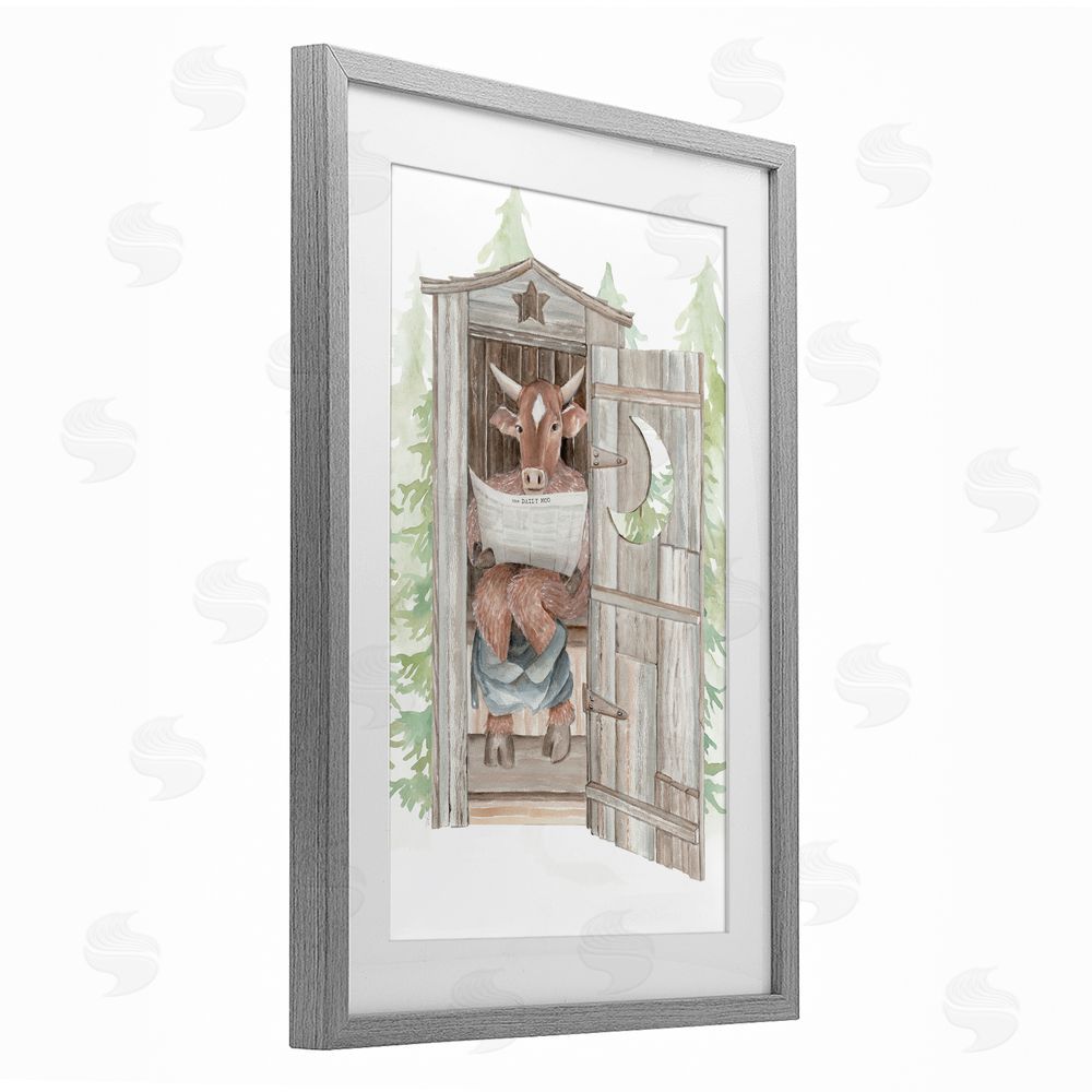 Cindy Jacobs Daily Moo Outhouse Reading Gray Framed Print Under Glass Wall Art