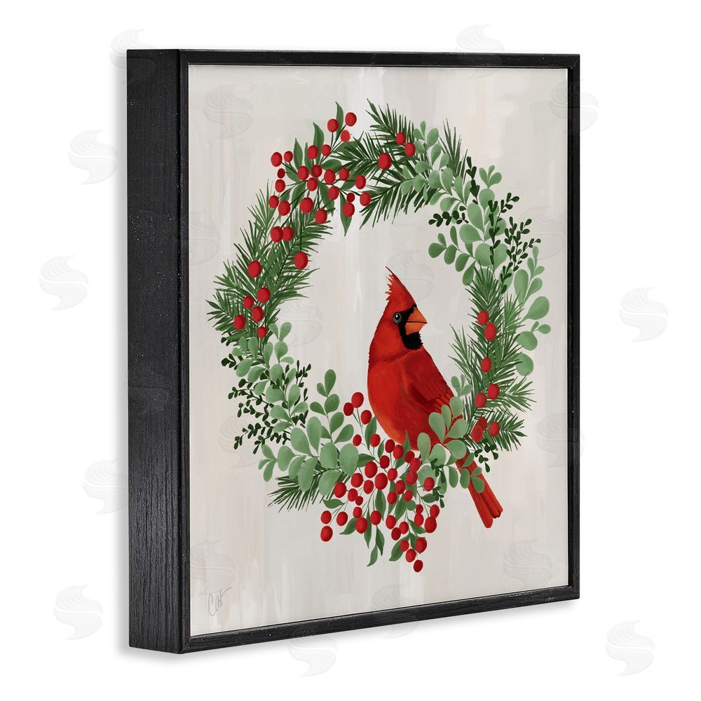 Cat Thurman Designs Perched Cardinal Festive Wreath Black Framed Giclee Art Print