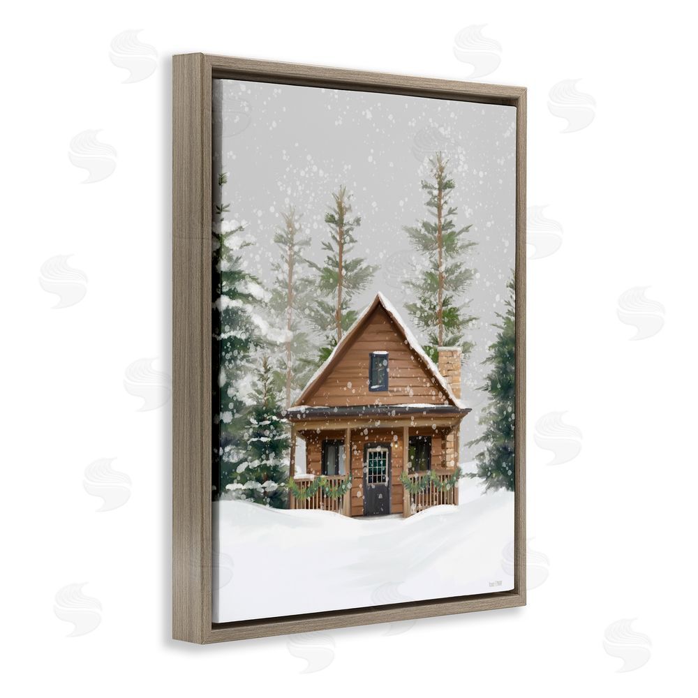 House Fenway Cozy Snowy Forest Cabin Brown Floating Frame Canvas Art Print