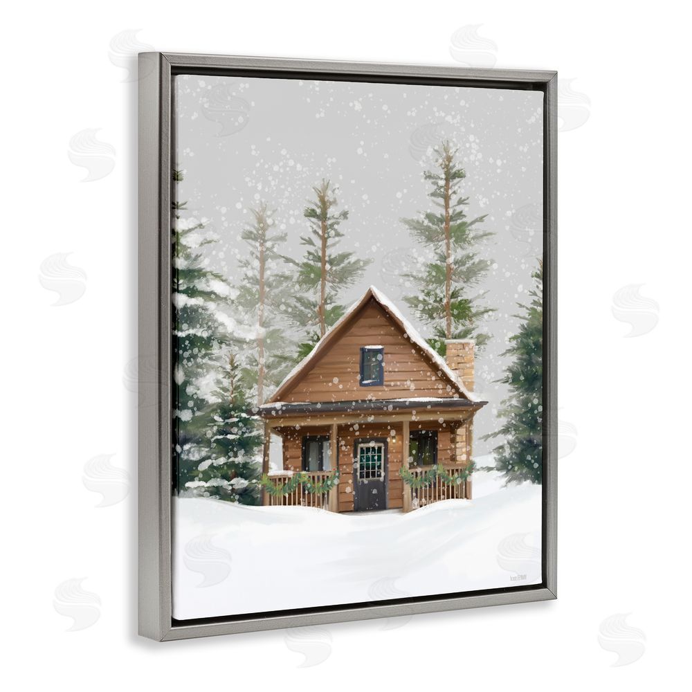 House Fenway Cozy Snowy Forest Cabin Gray Floating Frame Canvas Art Print
