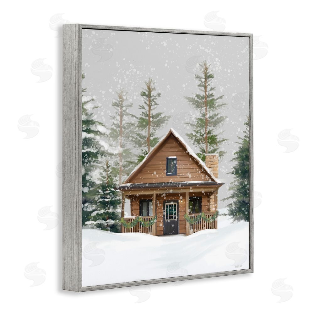 House Fenway Cozy Snowy Forest Cabin Gray Framed Giclee Art Print