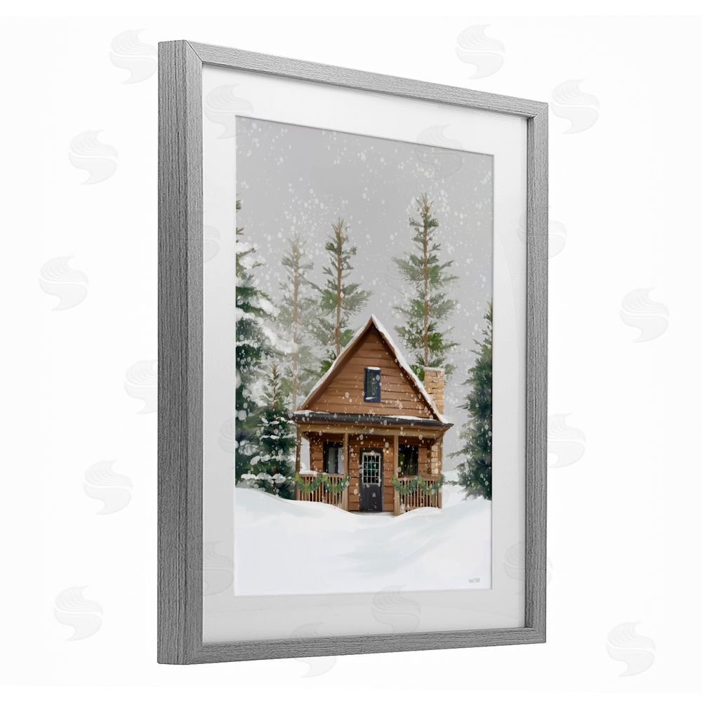 House Fenway Cozy Snowy Forest Cabin Gray Framed Print Under Glass Art